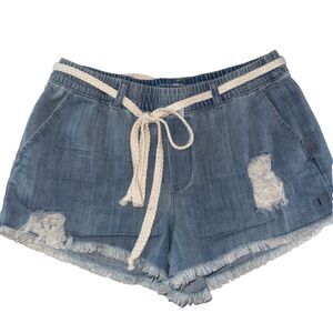 NWT Aerie Shorts Small S Denim Braided Belt Chambray Raw Hem Cutoff Light Wash
